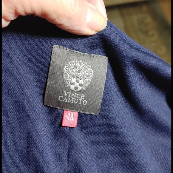 Vince Camuto Navy size M Dress Short Sleeves Elastic Waist Zips under Arm - Picture 7 of 8